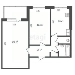 2-к квартира, вторичка, 43м2, 8/9 этаж