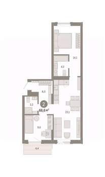 2-к квартира, вторичка, 67м2, 7/8 этаж