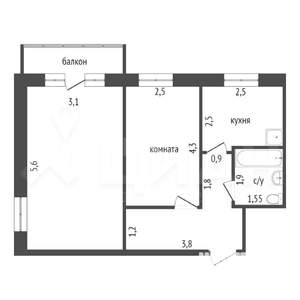 2-к квартира, вторичка, 51м2, 2/5 этаж