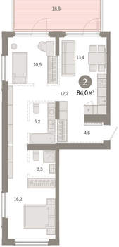 2-к квартира, вторичка, 84м2, 2/16 этаж