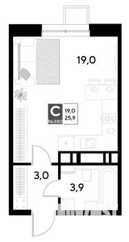 Студия квартира, строящийся дом, 26м2, 15/21 этаж