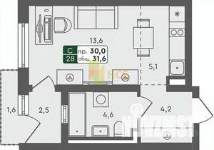 Студия квартира, строящийся дом, 32м2, 1/4 этаж