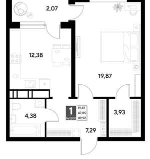 1-к квартира, строящийся дом, 50м2, 13/21 этаж