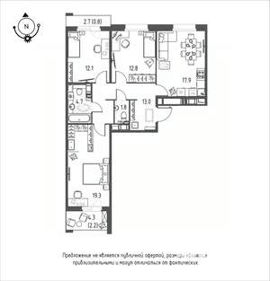 3-к квартира, строящийся дом, 85м2, 11/12 этаж