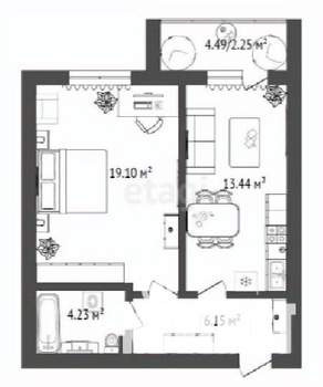 1-к квартира, строящийся дом, 46м2, 14/16 этаж