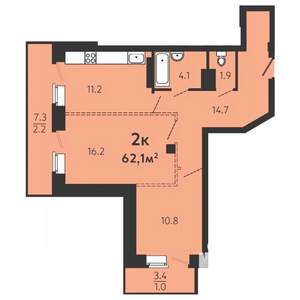 2-к квартира, строящийся дом, 59м2, 1/16 этаж