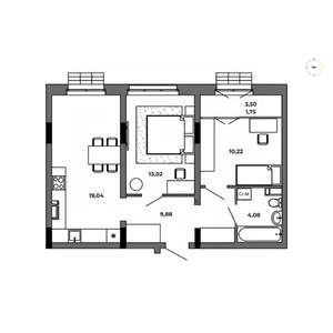 2-к квартира, строящийся дом, 58м2, 3/8 этаж
