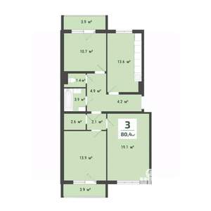 3-к квартира, строящийся дом, 76м2, 5/10 этаж