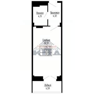 1-к квартира, строящийся дом, 30м2, 13/16 этаж