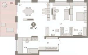 3-к квартира, сданный дом, 135м2, 1/17 этаж