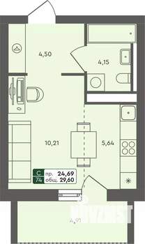 Студия квартира, строящийся дом, 30м2, 4/7 этаж