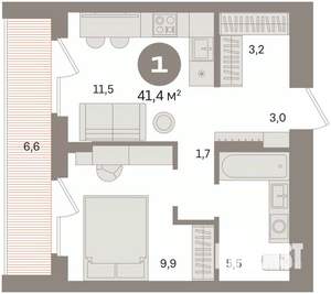1-к квартира, вторичка, 41м2, 14/16 этаж