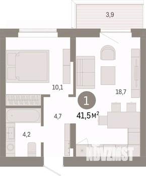 1-к квартира, вторичка, 42м2, 2/7 этаж