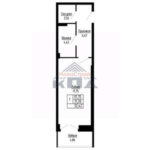 1-к квартира, строящийся дом, 32м2, 11/16 этаж