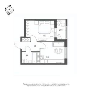 1-к квартира, строящийся дом, 39м2, 10/12 этаж