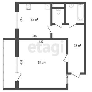 1-к квартира, вторичка, 38м2, 8/12 этаж