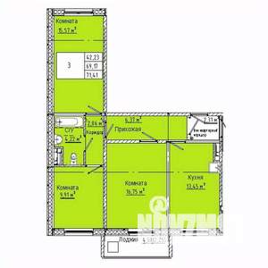 3-к квартира, вторичка, 71м2, 8/10 этаж