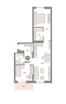 2-к квартира, вторичка, 67м2, 7/9 этаж