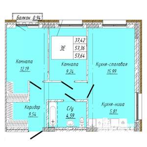 2-к квартира, строящийся дом, 58м2, 5/8 этаж