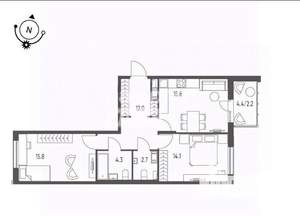 2-к квартира, вторичка, 70м2, 9/9 этаж