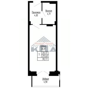1-к квартира, строящийся дом, 31м2, 3/16 этаж
