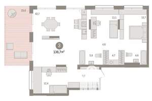 3-к квартира, вторичка, 137м2, 1/17 этаж
