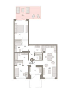 2-к квартира, вторичка, 109м2, 1/9 этаж