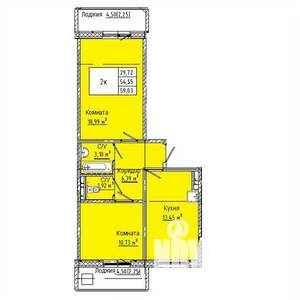 2-к квартира, вторичка, 59м2, 8/10 этаж