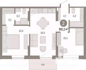 2-к квартира, вторичка, 60м2, 5/9 этаж