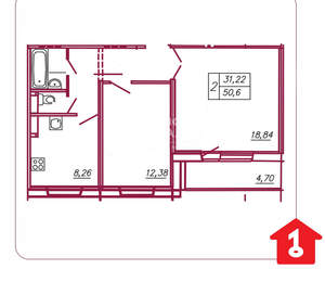 2-к квартира, вторичка, 51м2, 4/5 этаж