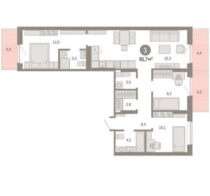 3-к квартира, вторичка, 92м2, 5/9 этаж