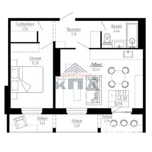 1-к квартира, вторичка, 54м2, 12/16 этаж