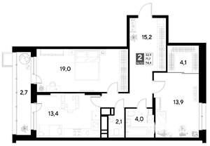 2-к квартира, строящийся дом, 74м2, 13/21 этаж