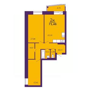 2-к квартира, вторичка, 71м2, 2/9 этаж