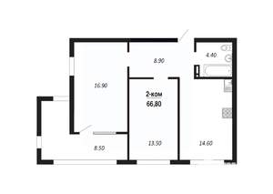 2-к квартира, строящийся дом, 67м2, 13/14 этаж