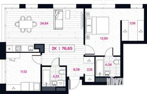 2-к квартира, вторичка, 77м2, 3/15 этаж
