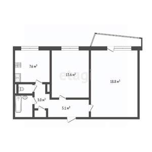 2-к квартира, вторичка, 53м2, 9/9 этаж