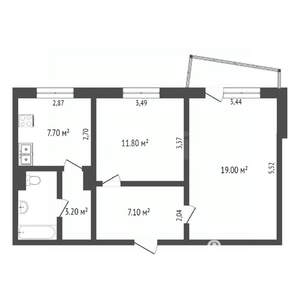 2-к квартира, вторичка, 52м2, 7/16 этаж