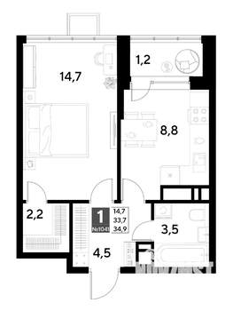 1-к квартира, вторичка, 35м2, 19/21 этаж