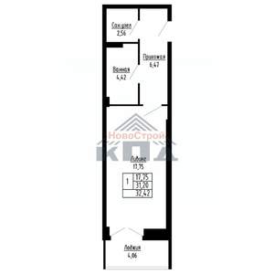 1-к квартира, вторичка, 32м2, 5/16 этаж