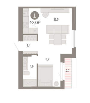 1-к квартира, вторичка, 40м2, 8/16 этаж