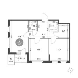 2-к квартира, вторичка, 56м2, 9/10 этаж