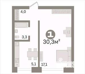 1-к квартира, вторичка, 30м2, 6/9 этаж