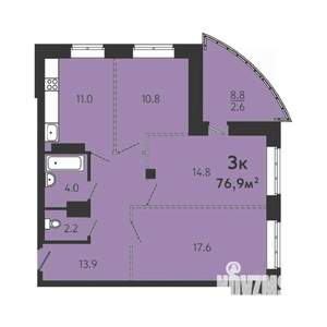 3-к квартира, строящийся дом, 74м2, 12/16 этаж