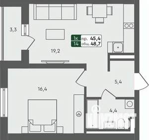 1-к квартира, строящийся дом, 49м2, 3/4 этаж