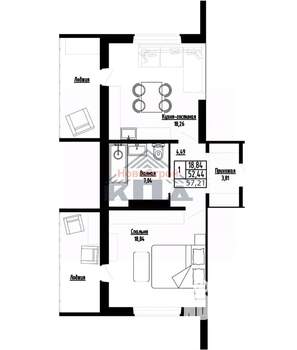 1-к квартира, строящийся дом, 57м2, 9/16 этаж