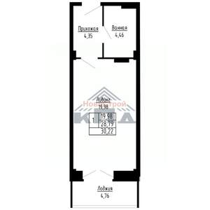 1-к квартира, строящийся дом, 30м2, 14/16 этаж