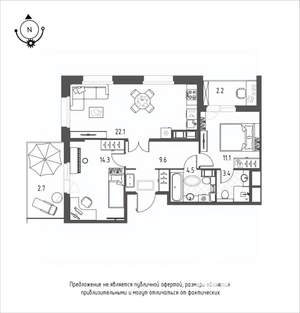 2-к квартира, вторичка, 70м2, 10/12 этаж