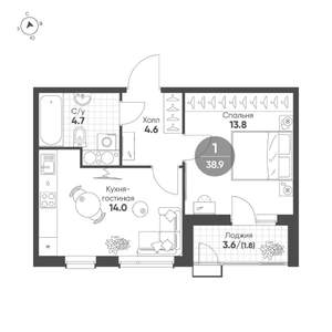 1-к квартира, вторичка, 39м2, 12/13 этаж