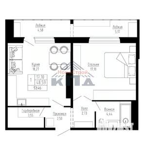 1-к квартира, строящийся дом, 53м2, 15/16 этаж